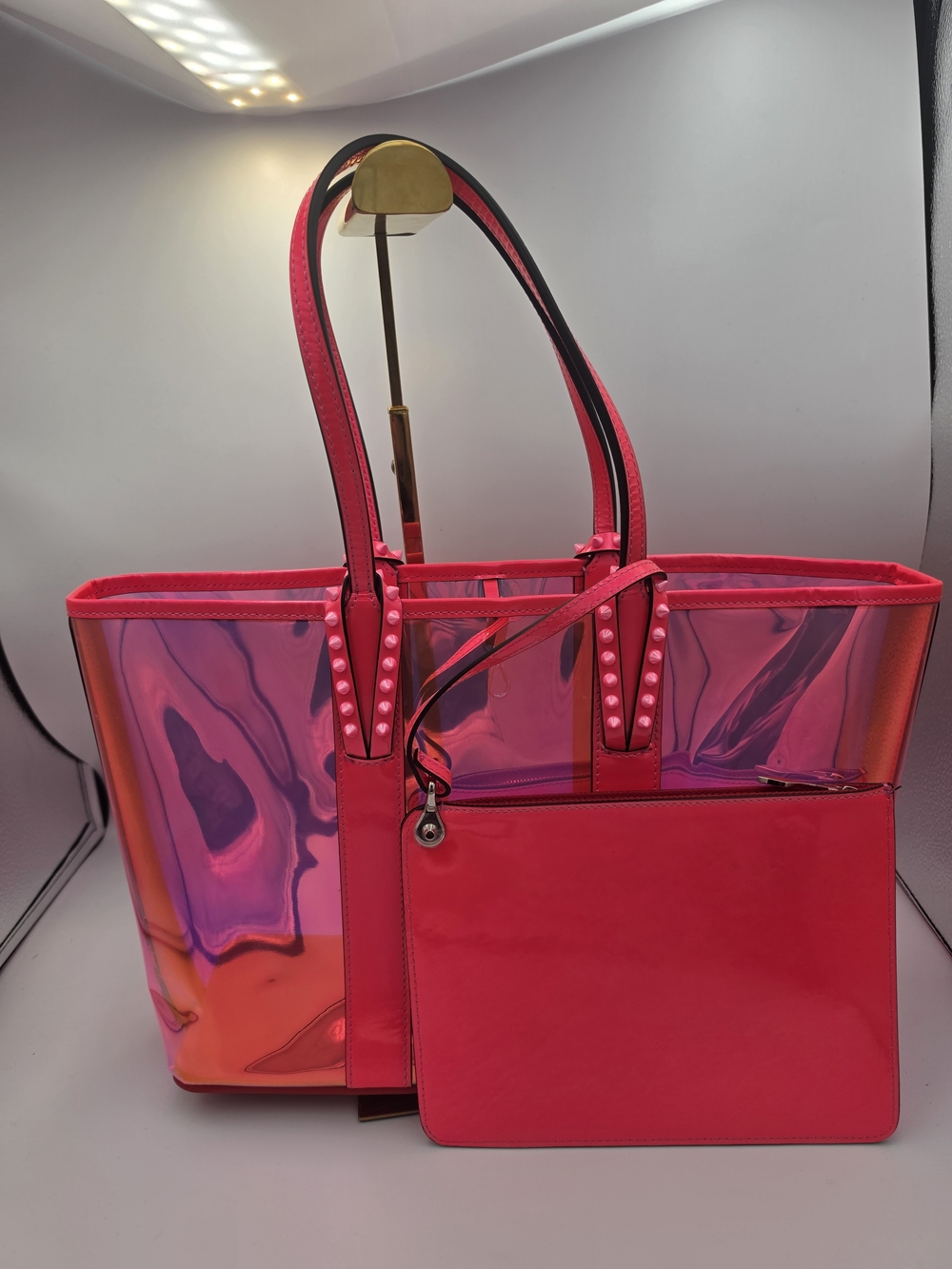 Christian Louboitin Holographic Hot Pink Medium Tote Bag W/ Pouch (EUC)(COA)💕